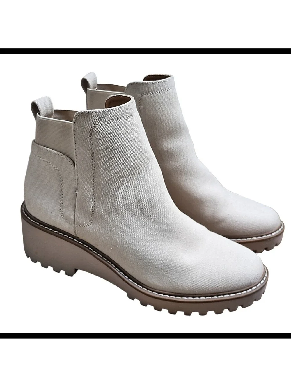 Dolce Vita Rango Canvas Twill Boot Bootie Wedge Lug Sole Khaki White Cream 10